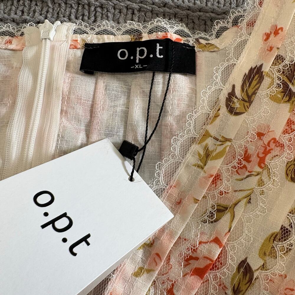 O.P.T. Flora Floral Print Ruffled Long Sleeve Bodycon Mini Dress Sz XL Coquette - Picture 8 of 10